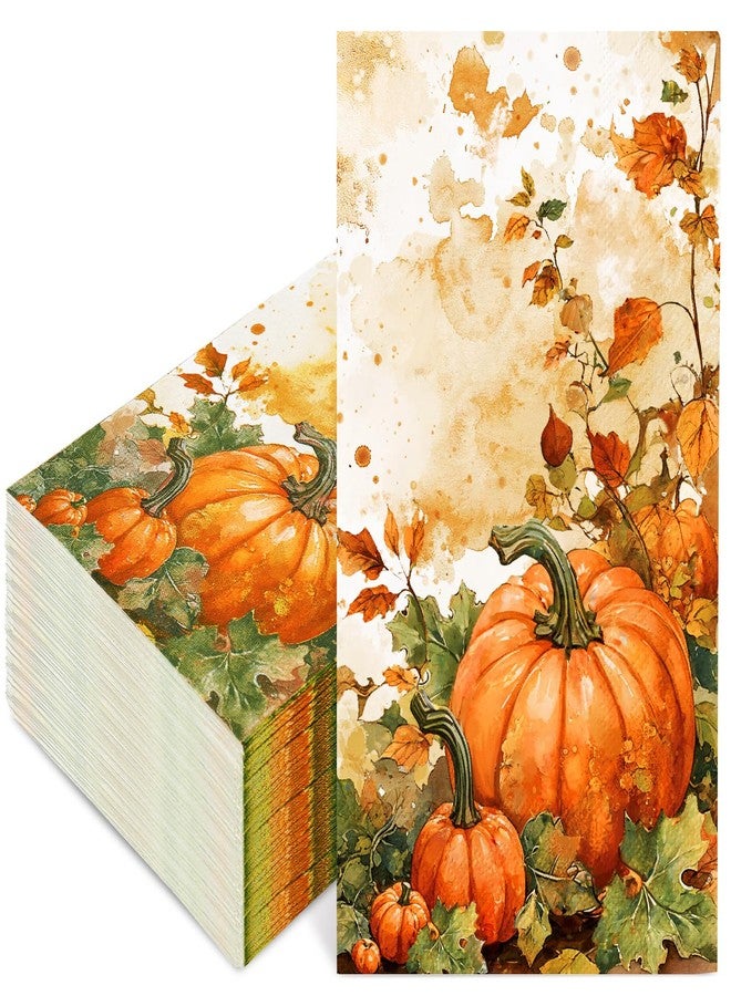 JarThenaAMCS 100 Pcs Fall Thanksgiving Paper Napkins Vintage Watercolor Pumpkins Disposable Guest Napkins for Autumn Harvest Dinner Holiday Party Bathroom Kitchen Home Table Decoration - Image 1